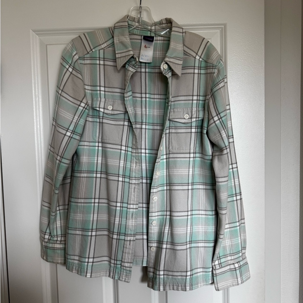 L.L. Bean Women's Mint & Gray Plaid Button-Up Shirt